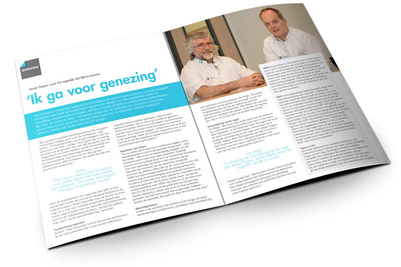 Nederlandstalig tijdschrift met Harm Rutten en een andere man in witte jas. Kop: Ik ga voor genezing. Twee portretten.