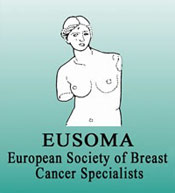 EUSOMA-logo met lijntekening van vrouw met één borst, tekst Accreditaties en EUSOMA European Society op groene achtergrond.
