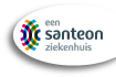 Logo met gekleurde overlappende vormen en de tekst 'een santeon ziekenhuis' op een witte ovale achtergrond.