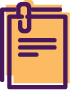Pictogram van twee gele documenten met paarse randen, paperclip linksboven en drie paarse lijnen voor afspraakvoorbereiding.