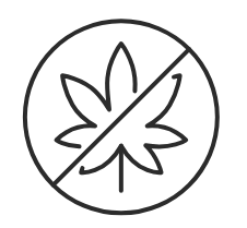 Zwart omrande cannabisblad in een cirkel met schuine streep: geen cannabis toegestaan, vaak bij zorginstellingen.