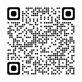 Zwart-witte QR-code op een witte achtergrond met drie grote vierkanten in de hoeken en kleine blokjes.